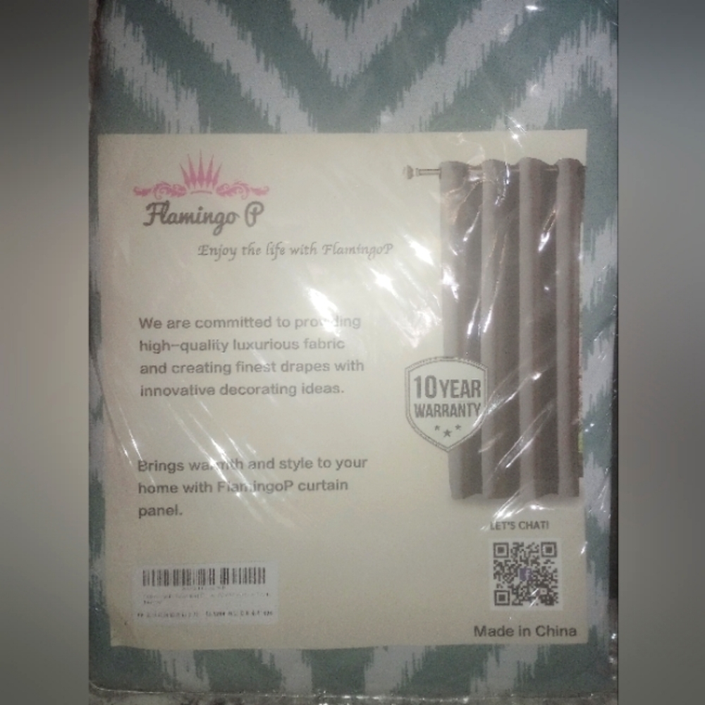 Flamingo P Curtain Set 2 Panels NEW STILL IN PACKAGE Teal & White Diamond Design